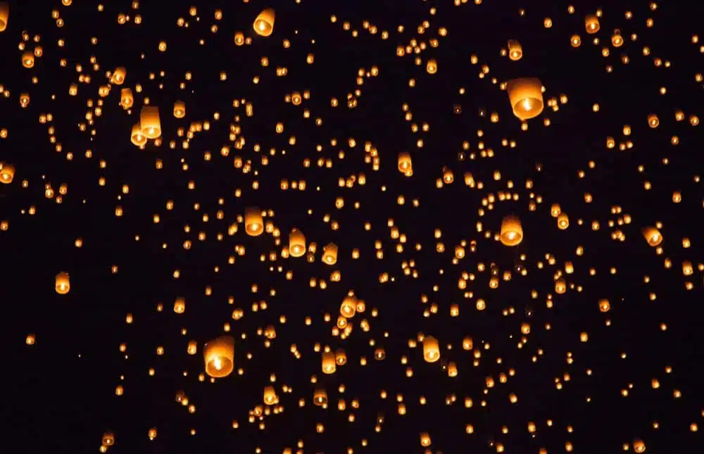 Flying lantern at Loy Krathong in Thailand