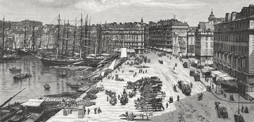 the-port-of-marseille-france-wood-engraving-published-in1897-illustration-id969542618